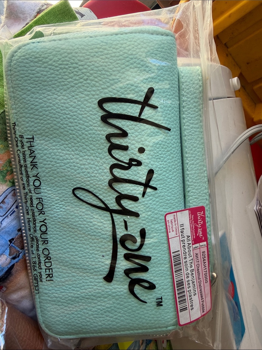 thirty-one Mint Green Cosmetic Travel Pouch with Black Logo